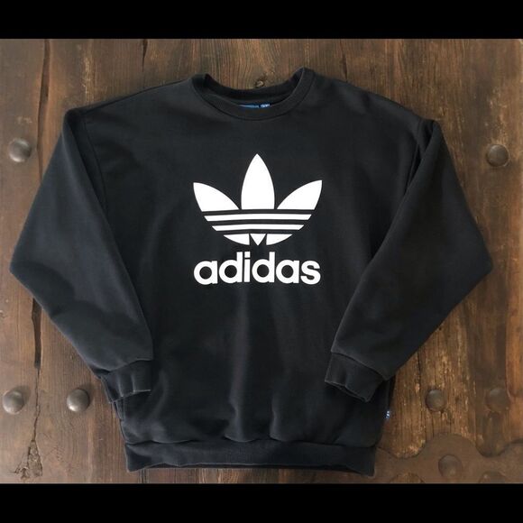 Adidas Trefoil Logo Cotton Sweatshirt Black/White - Picture 6 of 12